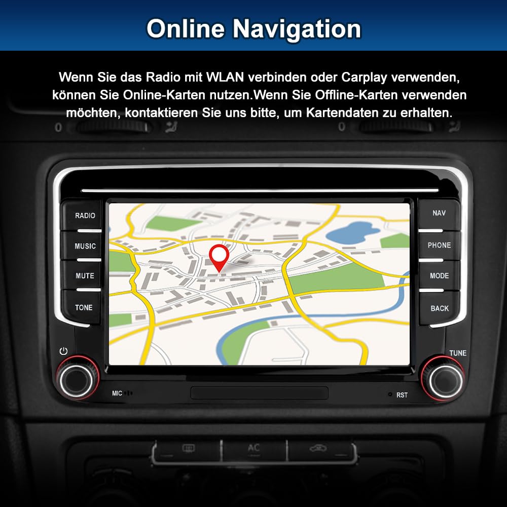Junsun Android Autoradio für Volkswagen, Golf 5, Golf 6, Seat, Skoda 2GB+64GB with 7 Zoll Touchscreen CarPlay, Android Auto, Bluetooth Navigtion Lenkradsteuerung