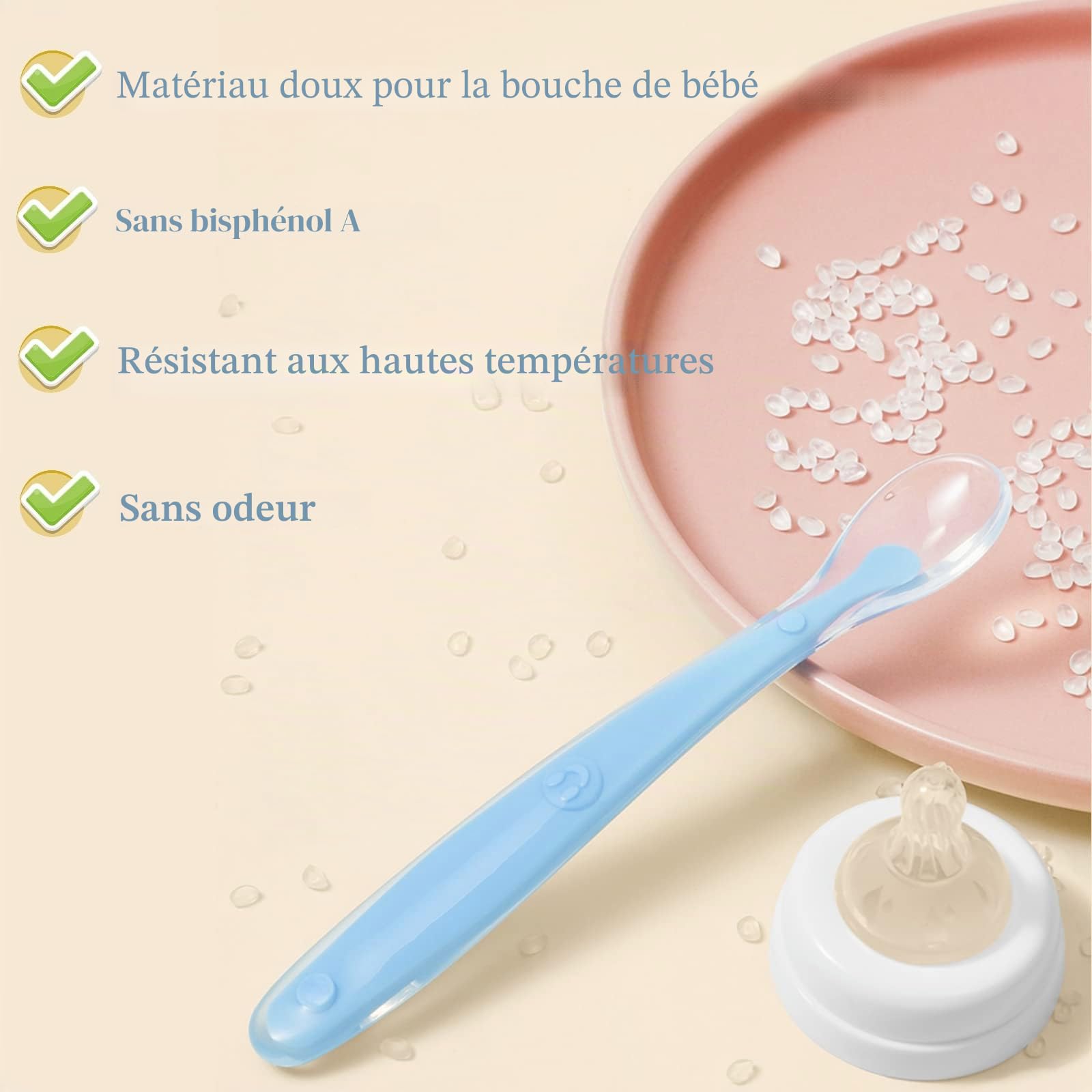 Cuillère Bébé Silicone Sans BPA 4 Pièces avec Boîte de Rangement