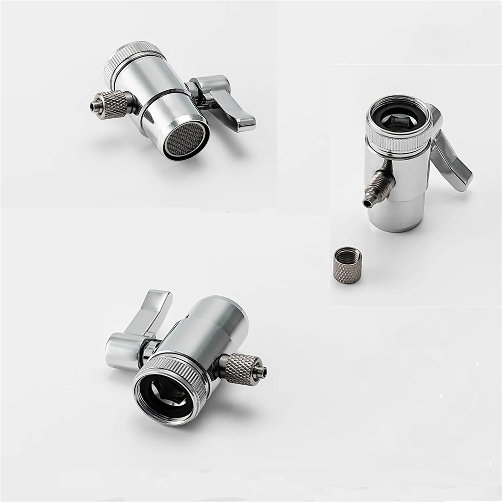 Válvula desviadora de grifo latón macizo con cromo pulido for filtro agua, adaptador lavabo baño a tubería ósmosis inversa 1/4" a 3/8"(M22xM24)