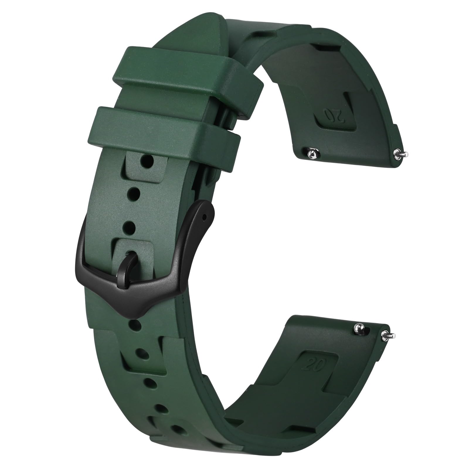 BISONSTRAP FKM Watch Bands 20mm, Diving Rubber Watch Strap for Men, Quick Release, Dark Green (Black Buckle)