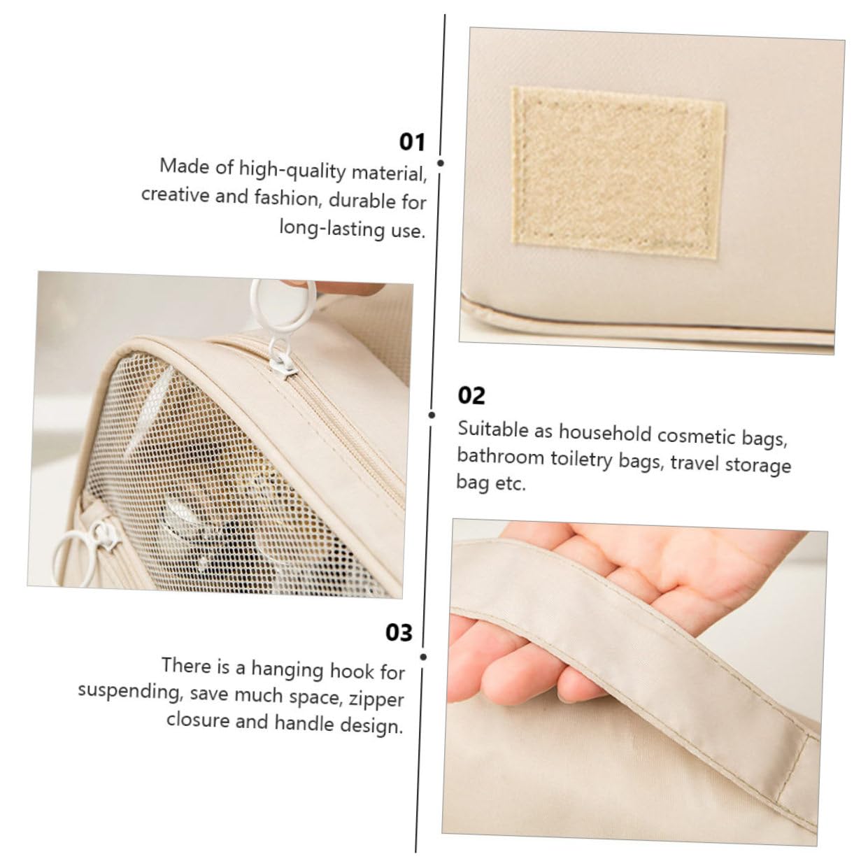 Beavorty 3piezas Neceser De Maquillaje Colgante Multiusos Bolsa De Viaje para Cosméticos Beige Organizador De Baño y Accesorios De Tocador