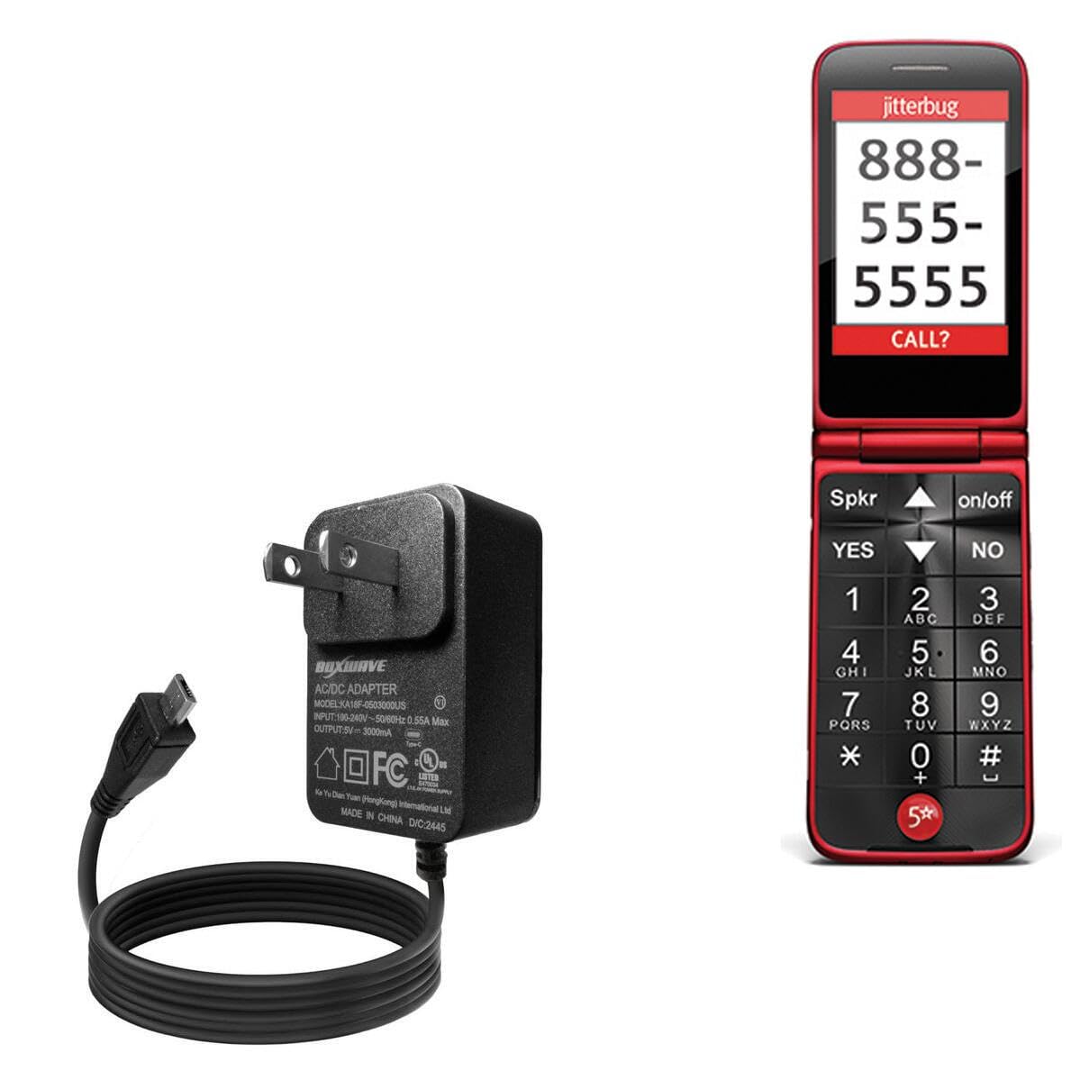 BoxWave Charger Compatible with Jitterbug Flip - Wall Charger Direct (15W), Rapid Charge Your Device with Built-in 6ft Cable