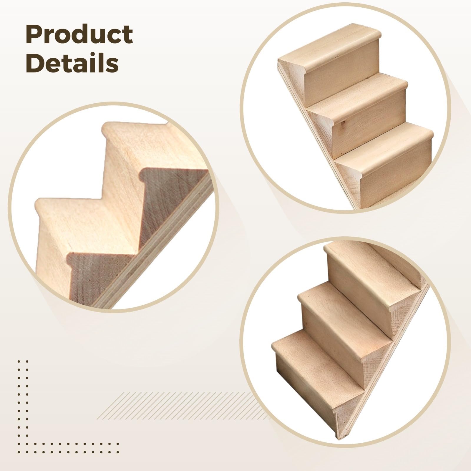 Escalera De Madera Para Casa De Muñecas 1:12 – 2 Piezas Sin Pasamanos Para Ático DIY