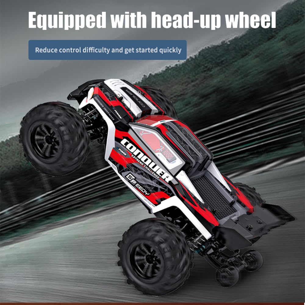 X-Verse Coche teledirigido 1:16, 50 km/h, cepillo de carbón, motor RC de alta velocidad, Offroad Drift, coche de carreras, 2,4 GHz, 4 WD All Terrain Offroad, coche de carreras, 3 pilas (rojo)