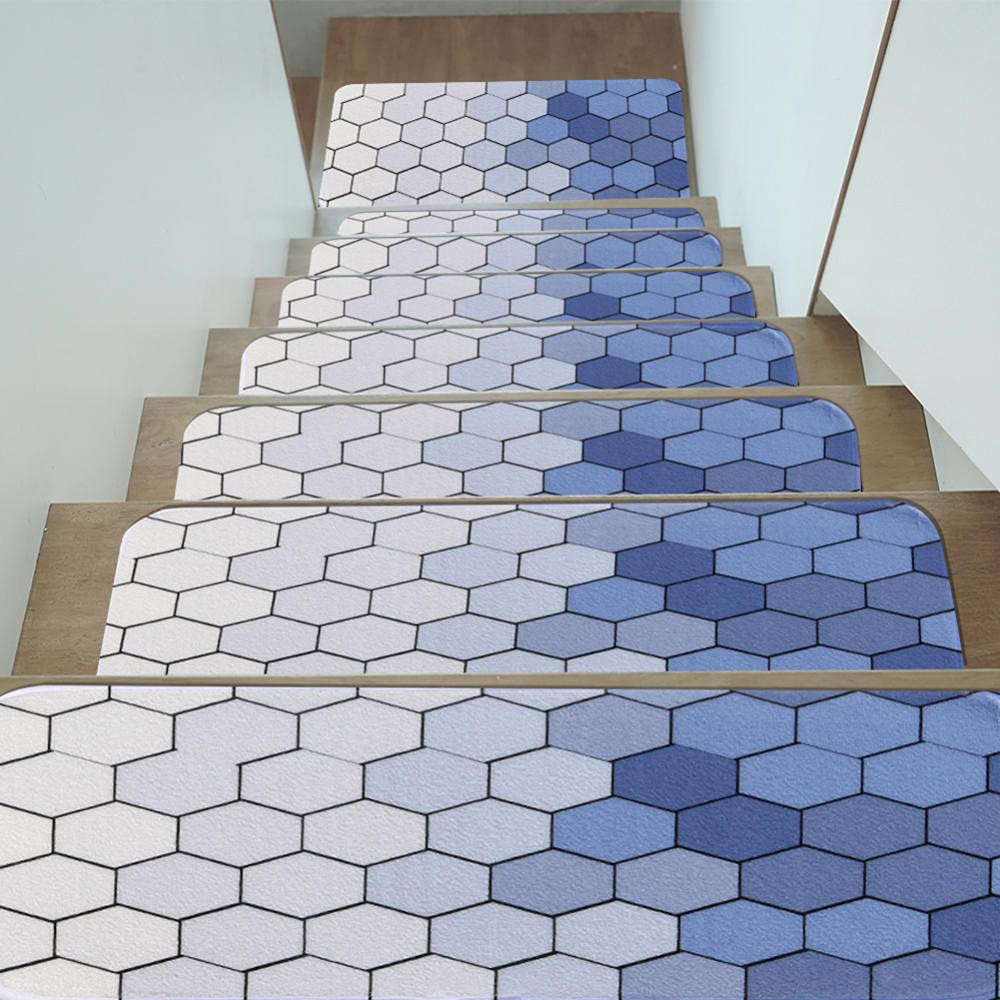 Alfombra con Patrones geométricos para peldaños de Escalera|Alfombras Modernas para escaleras para escalones de Madera|Alfombra para escaleras con Cinta de Doble Cara|Alfombra para escaleras