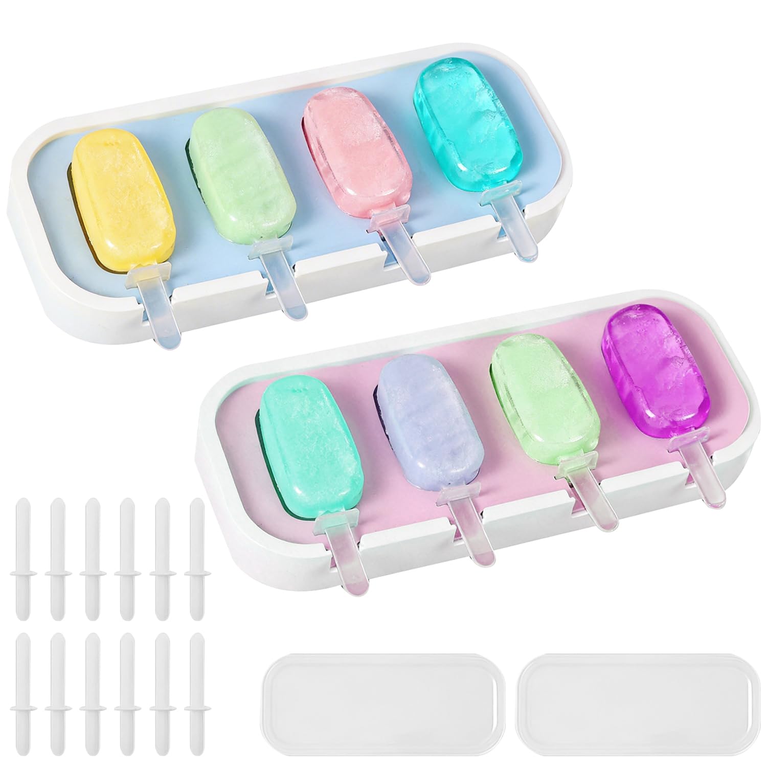 Moldes Helados Silicona, 2PCS DIY Popsicle Mold, Molde Barra Helado con 12 Palitos Reutilizables, Molde Paletas Ice Cream Mold, para Postre, Chocolate, Bricolaje