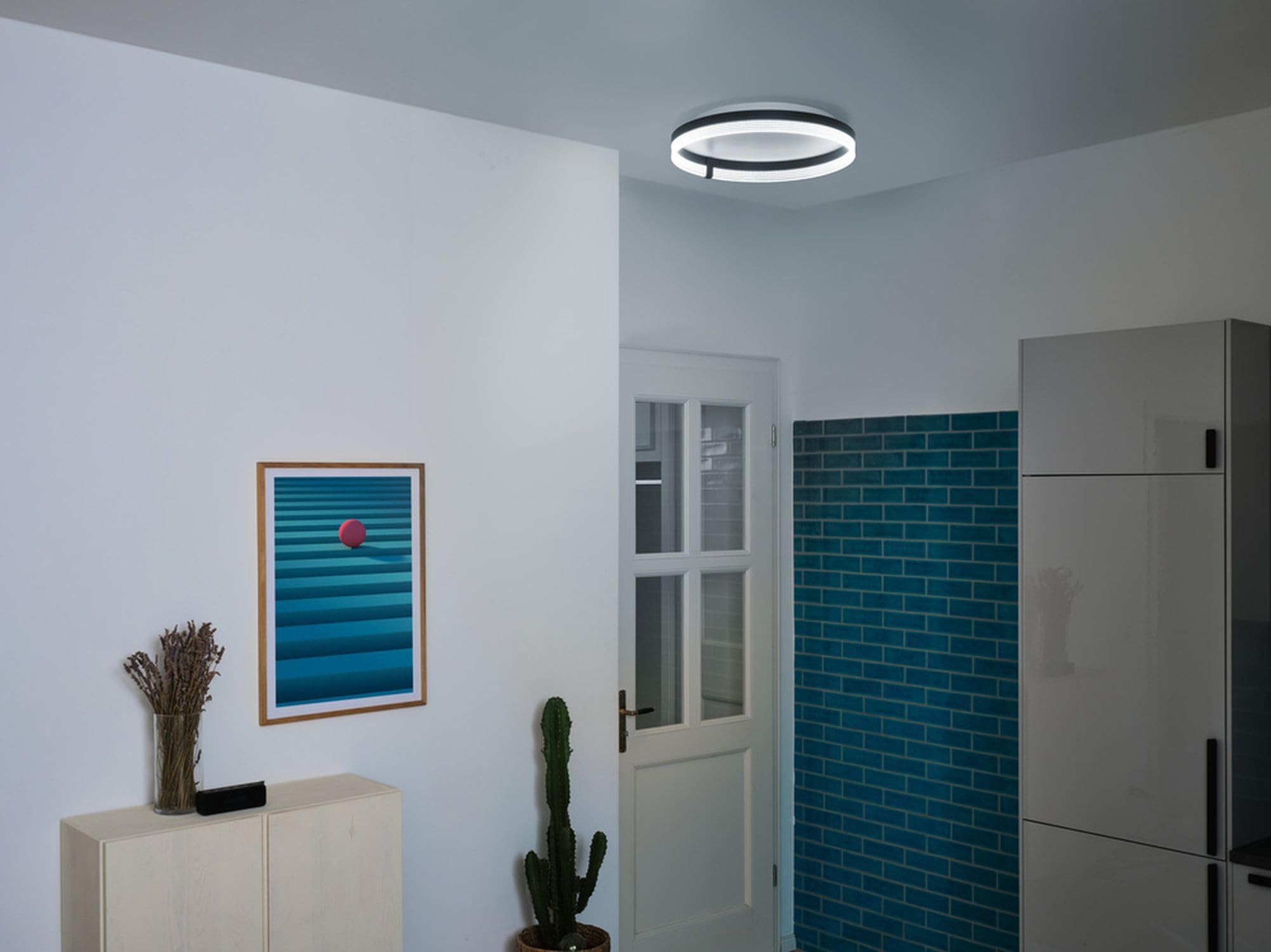 Licht-Erlebnisse LED Deckenleuchte Metall Schwarz Weiß CCT Wohnzimmer Schlafzimmer Flur modern gemütlich B:50 cm elegant Deckenlampe Büro