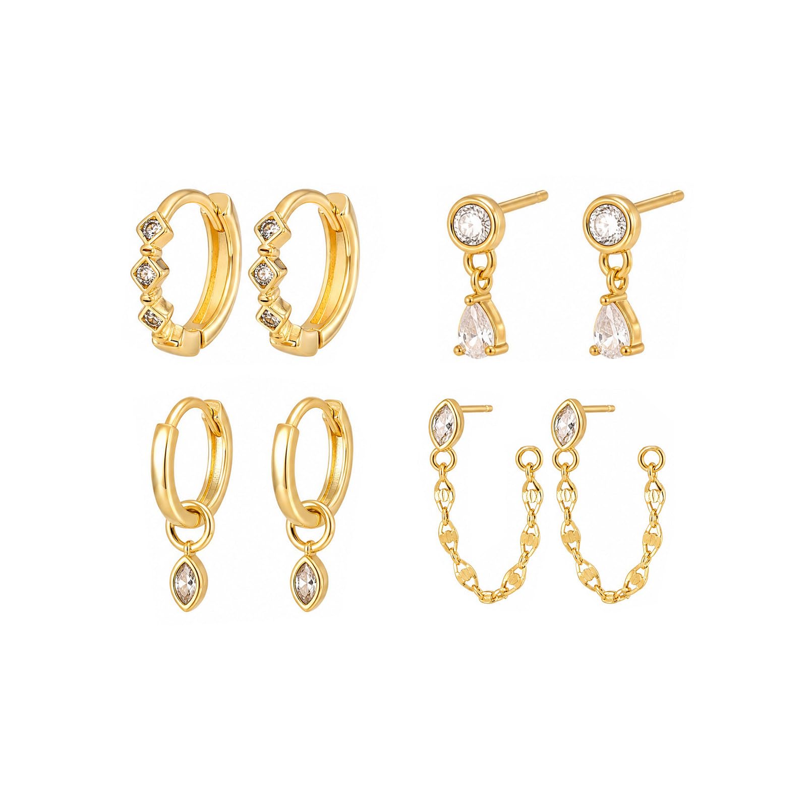 Gold Chain Dangle Earrings Set for Women with Zircon-picture-26