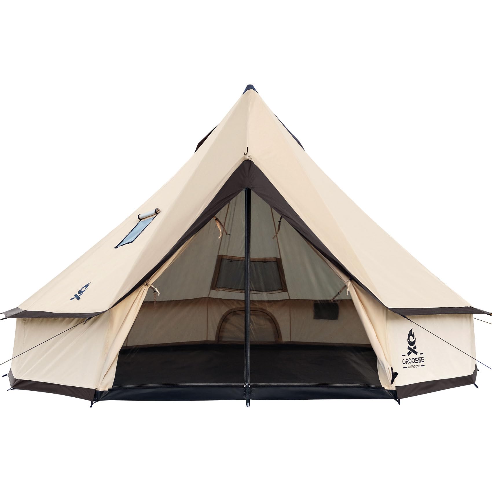 4-Jahreszeiten-Glockenzelt für 2–6 Personen mit Ofenrohröffnung | Croosseoutdoors 210D Oxford, wasserdicht, windbeständig, geräumiger, stabile Konstruktion für Glamping, Festivals und Jagd