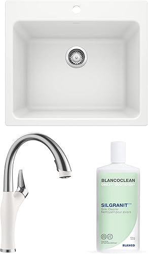 Miniatura 7 de BLANCO BU-401924 LIVEN SILGRANIT - Fregadero de lavandería de doble montaje, 25 pulgadas de largo x 22 pulgadas de ancho, con grifo desplegable