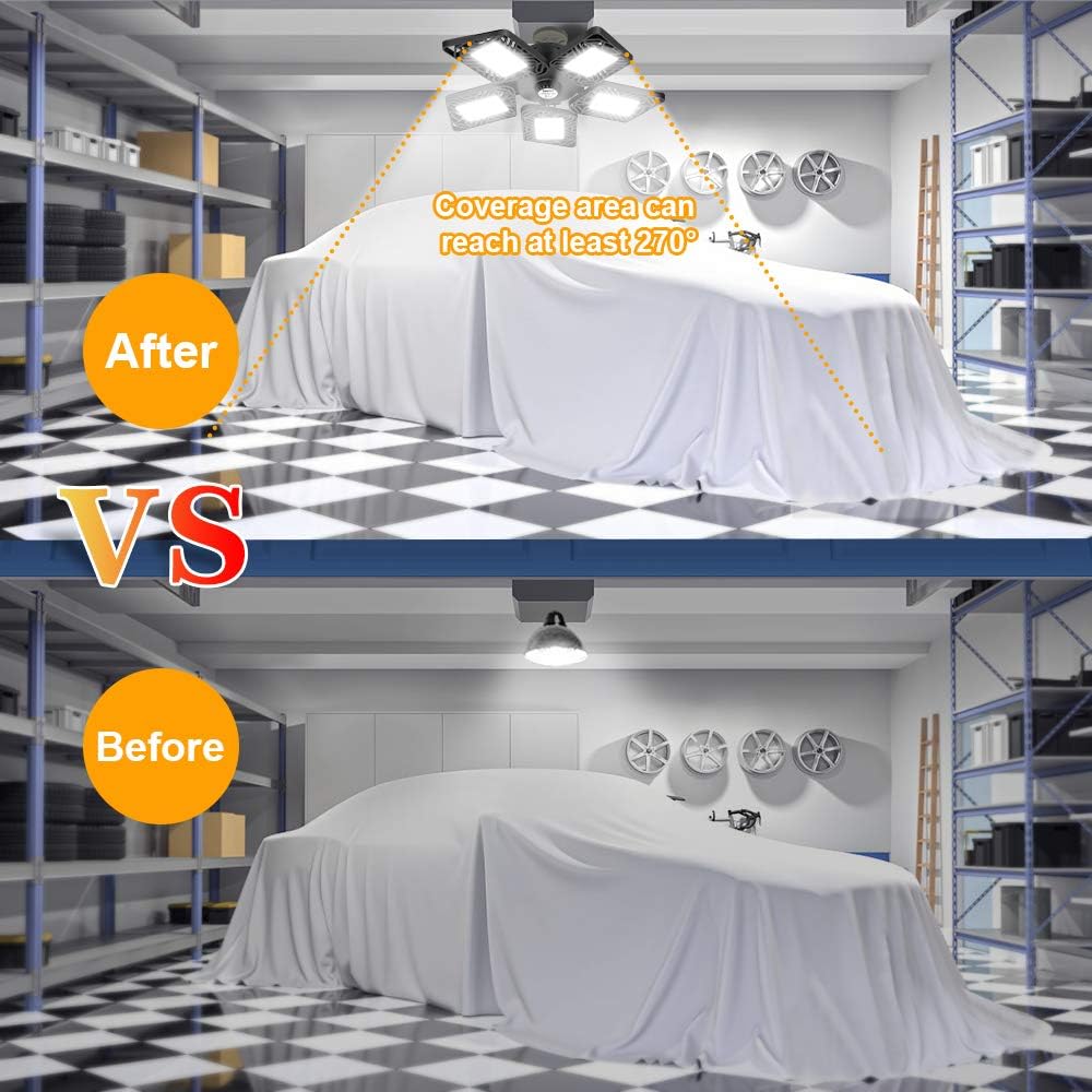 Upgraded 160W LED Garage Light, 16000LM Super Bright Motion Sensor Garage Light with 5 Deformable LED Panels, 6000K Daylight Ceiling Garage Light for Garage, Barn, Workshop, Warehouse(2 Pack)