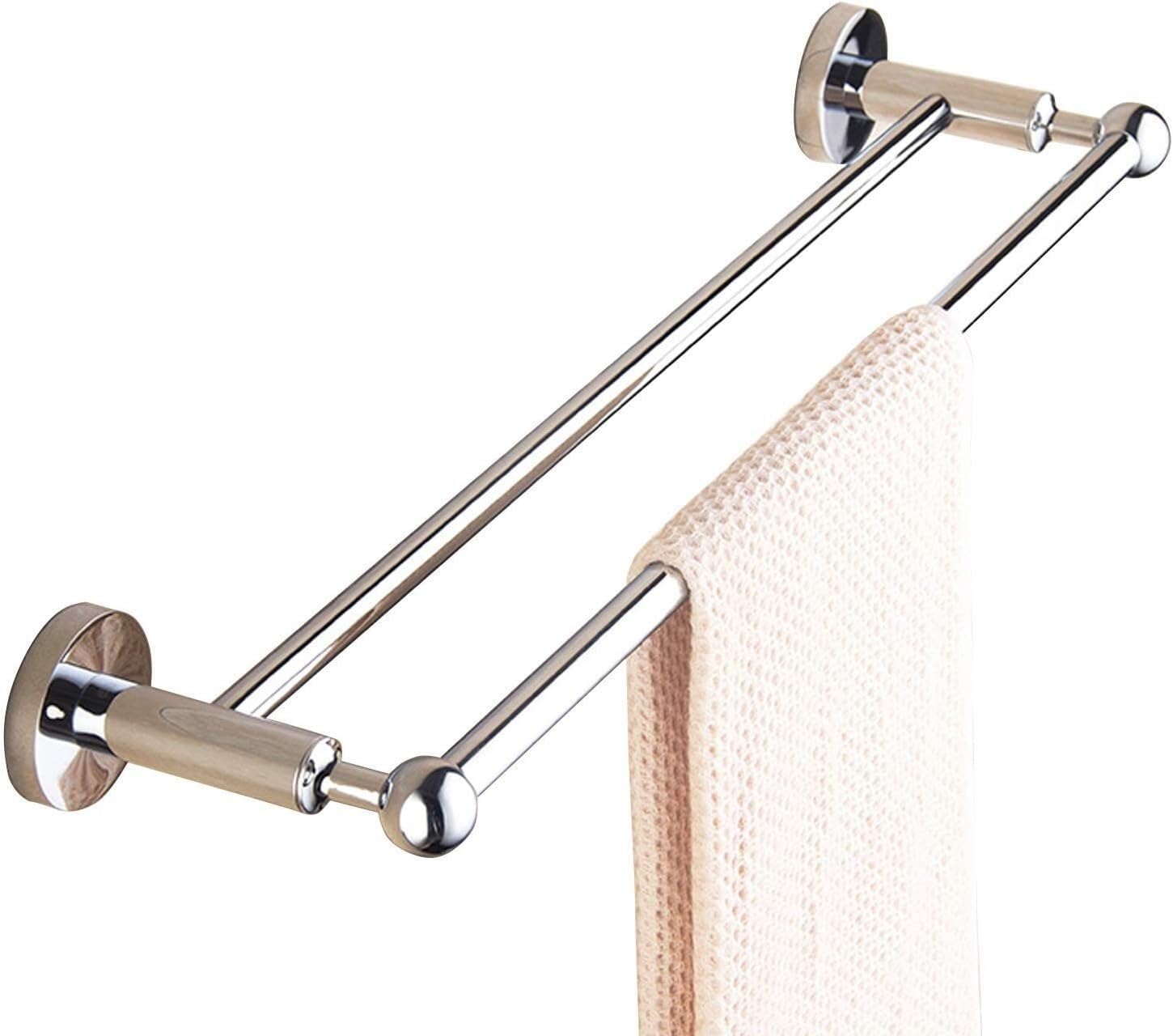 Stainless Steel Wall Mounted Towel Rack - Double Towel Bar Rod For Bathroom - Brushed Finish Towel Rails,70Cm
