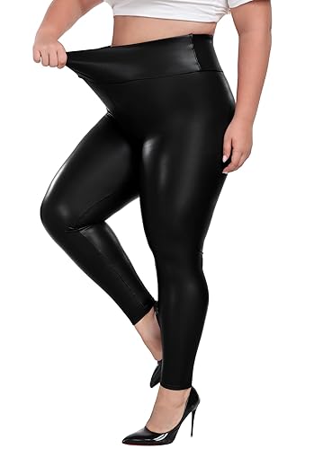 Women's Plus Size Faux Leather Leggings High Waisted Pleather Pants