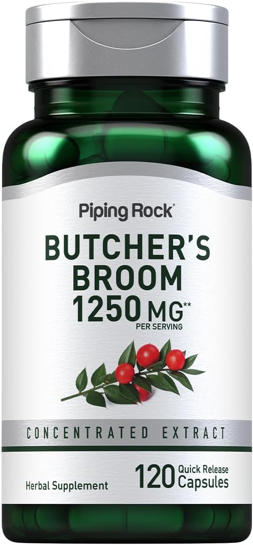 Piping Rock Butchers Broom Supplement | 120 Capsules | Traditional Herbal Root | Concentrated Extract | Non-GMO, Gluten Free