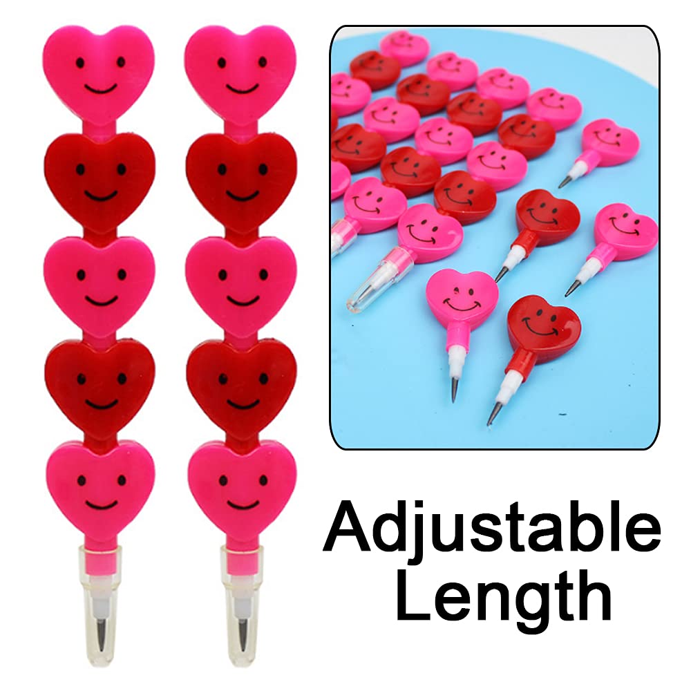 wirepool 5 Pieces Stackable Pencils Plastic Smile Heart Pencils 5 in 1 Stacking Colored Pencils Party Favors for School Classroom Incentives Party Favor Supplies(Red and Pink) - Image 4