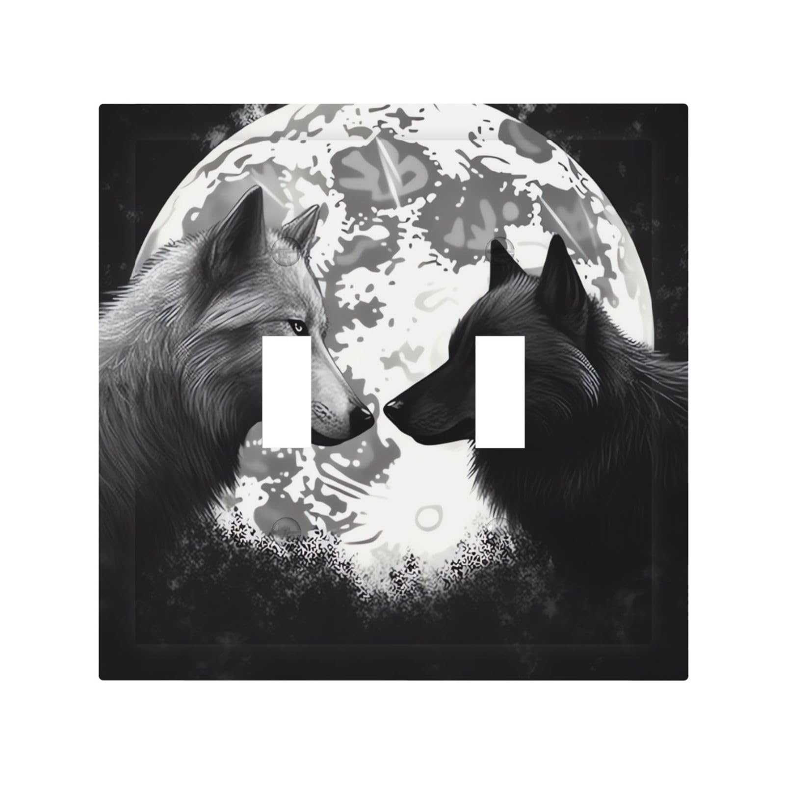 2-Gang Decorator Wall Plate Wolves Love Light Switch Cover Double Toggle Receptacle Wall Plate Mid Size 4.9" x 5" Wallplate Unbreakable Polycarbonate Outlet Faceplates Covers