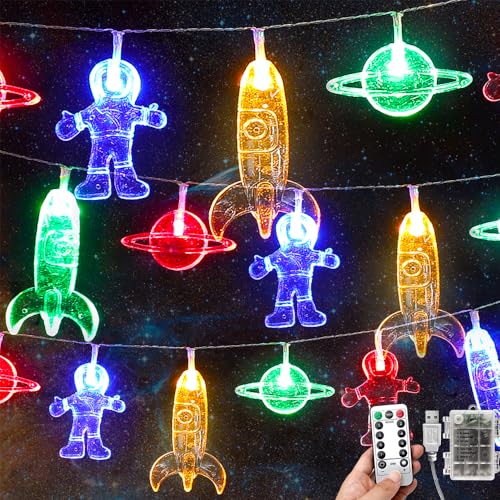 20 LED Children's Room LED String Light Astronaut Spaceship Rocket Pendants Holiday Party Lights Wall Window Nursery or Kids room Decor Wedding Around the Garden Party Patio Christmas (multicolour)