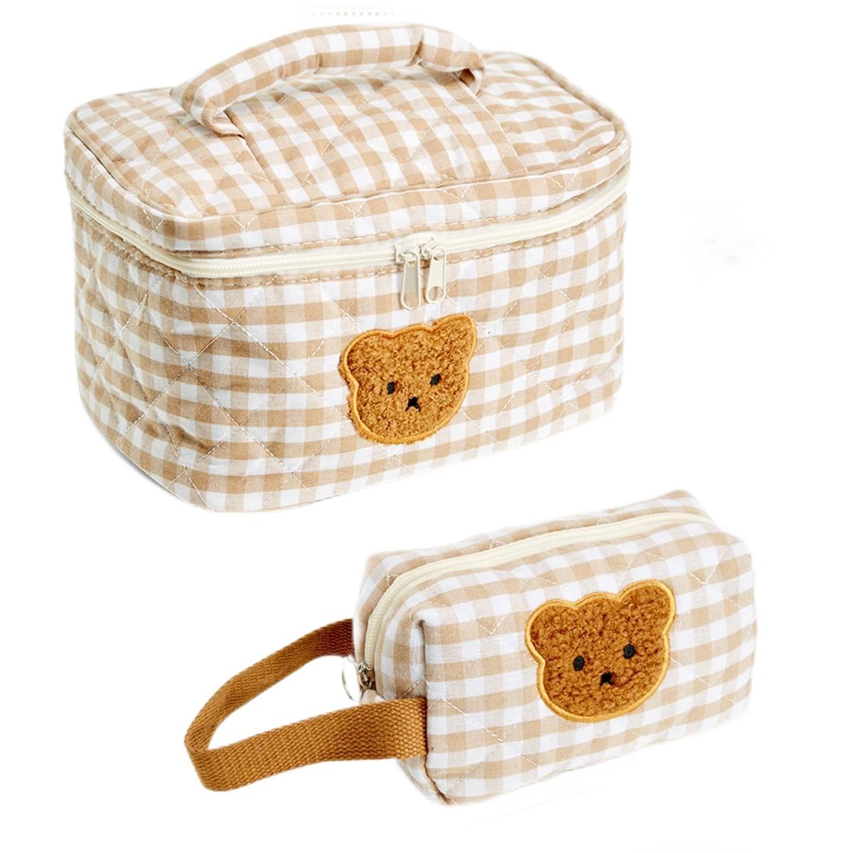 Makeup Bag, Cosmetic Bag, Portable Leather Large Checkered Makeup Bag, 2 Pack Large Capacity Travel Cosmetic Bag for Women, Lightweight Design and Waterproof Toiletries Bag Christmas Gifts