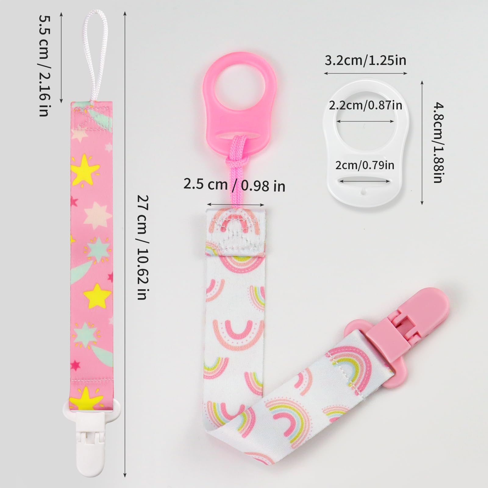 4 Pezzi Ciuccio Catena per Bambini, Catenella Porta Ciuccio con 4 Pezzi Ciuccio Clip Adattatore per Neonato per Nascita Battesimo Baby Compleanno Natale Regalo (rosa)