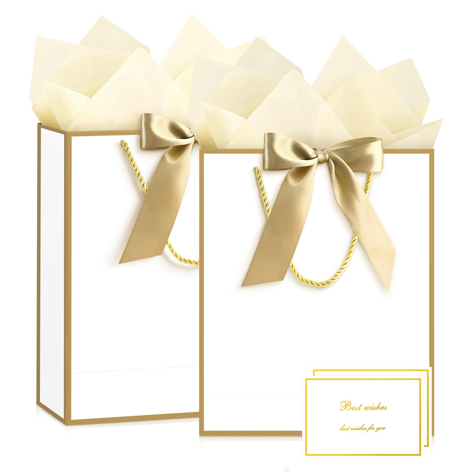 JMANNI Medium White Gift Bags for Women, Birthday Bags with Handles 2-Pack