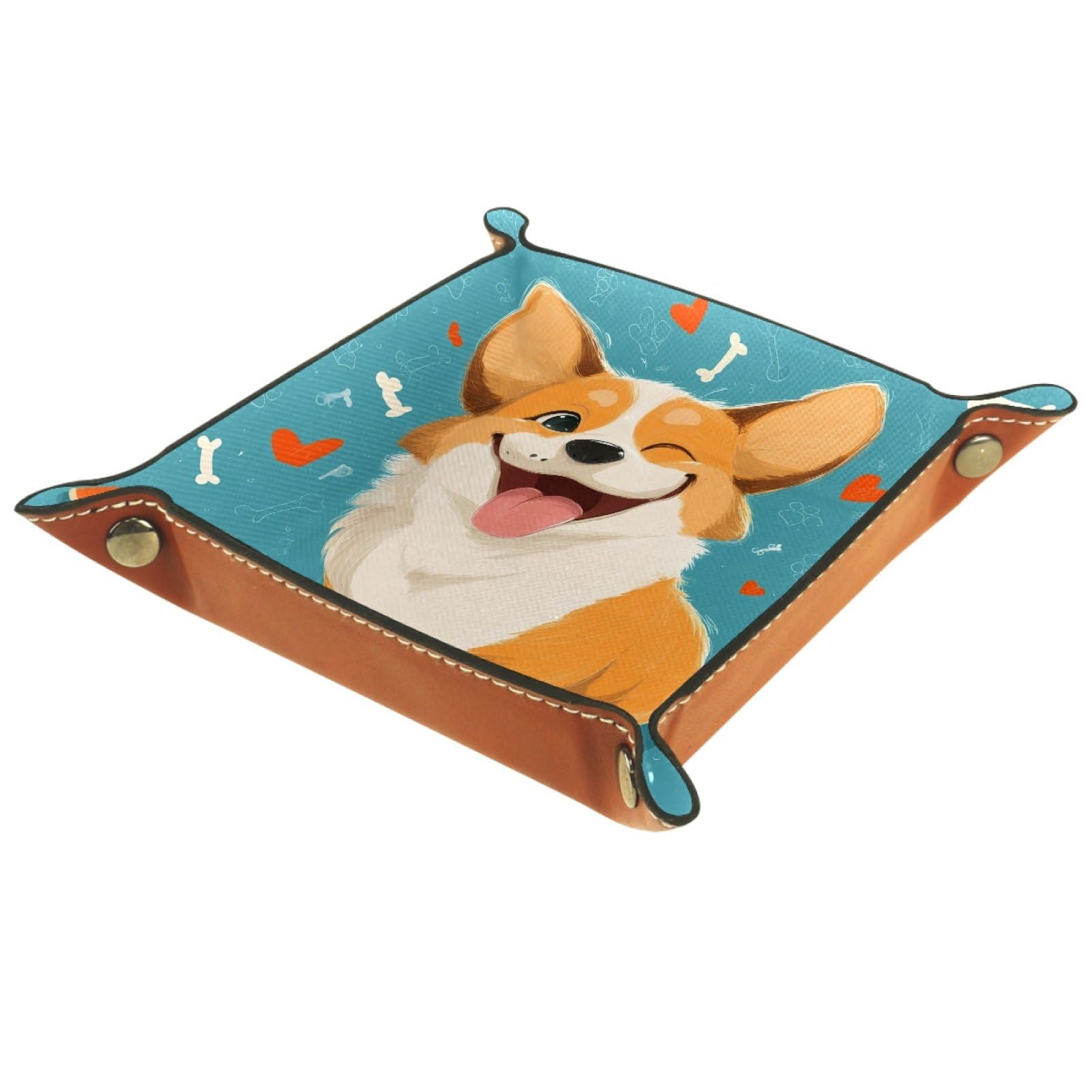 VAPOKF Cute Corgis Dice Trays Quadrilateral Dice Folding Tray Microfiber Leather Holder for Table Games RPG DND, 20.5 × 20.5 cm