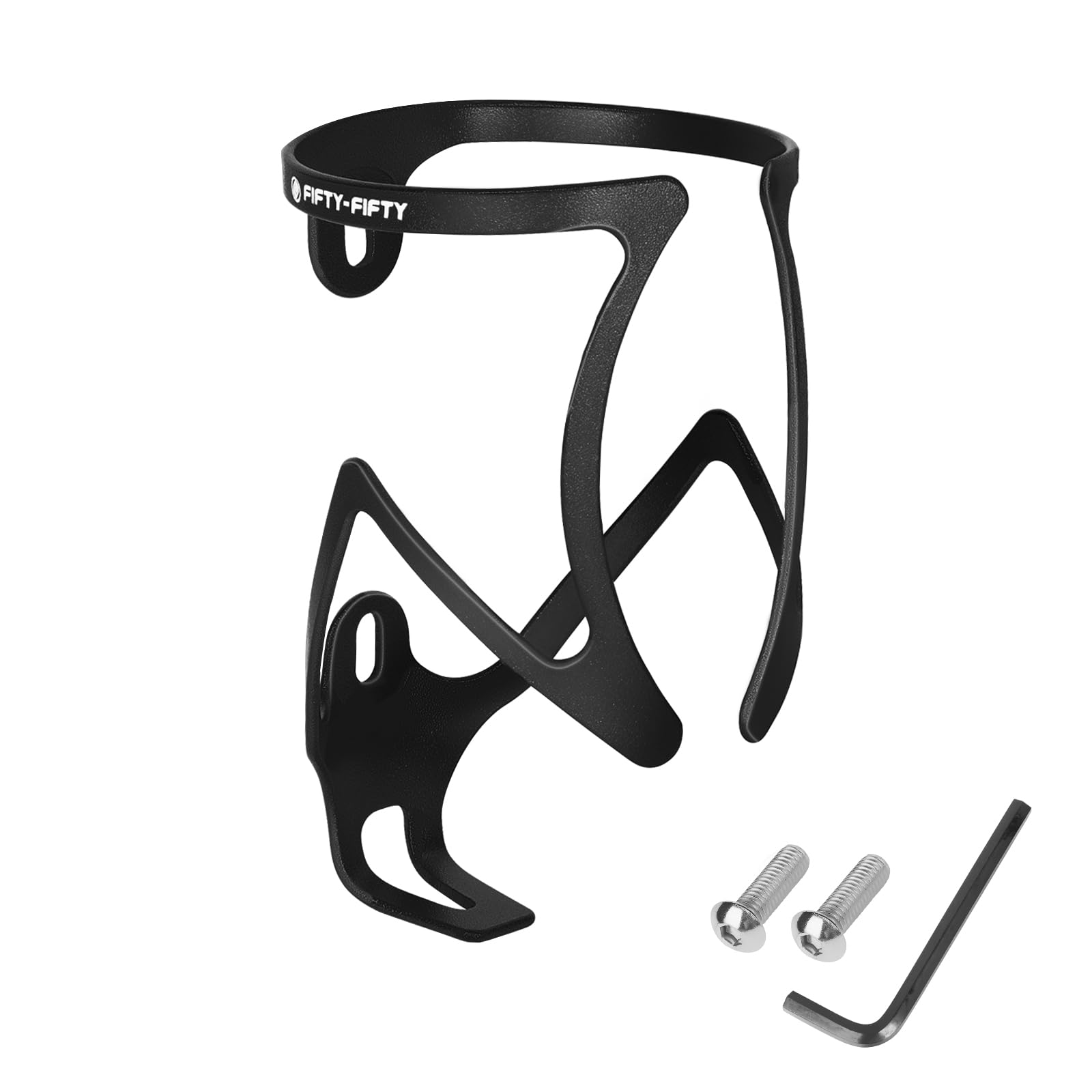 FIFTY-FIFTY Bike Water Bottle Holder, Aluminum Alloy Water Bottle Cage, Lightweight Bicycle Cup Holder Rack with Screws Tool, Universal Bicycle Drink Cage for MTB, Road Bike (1 Sets, Black)