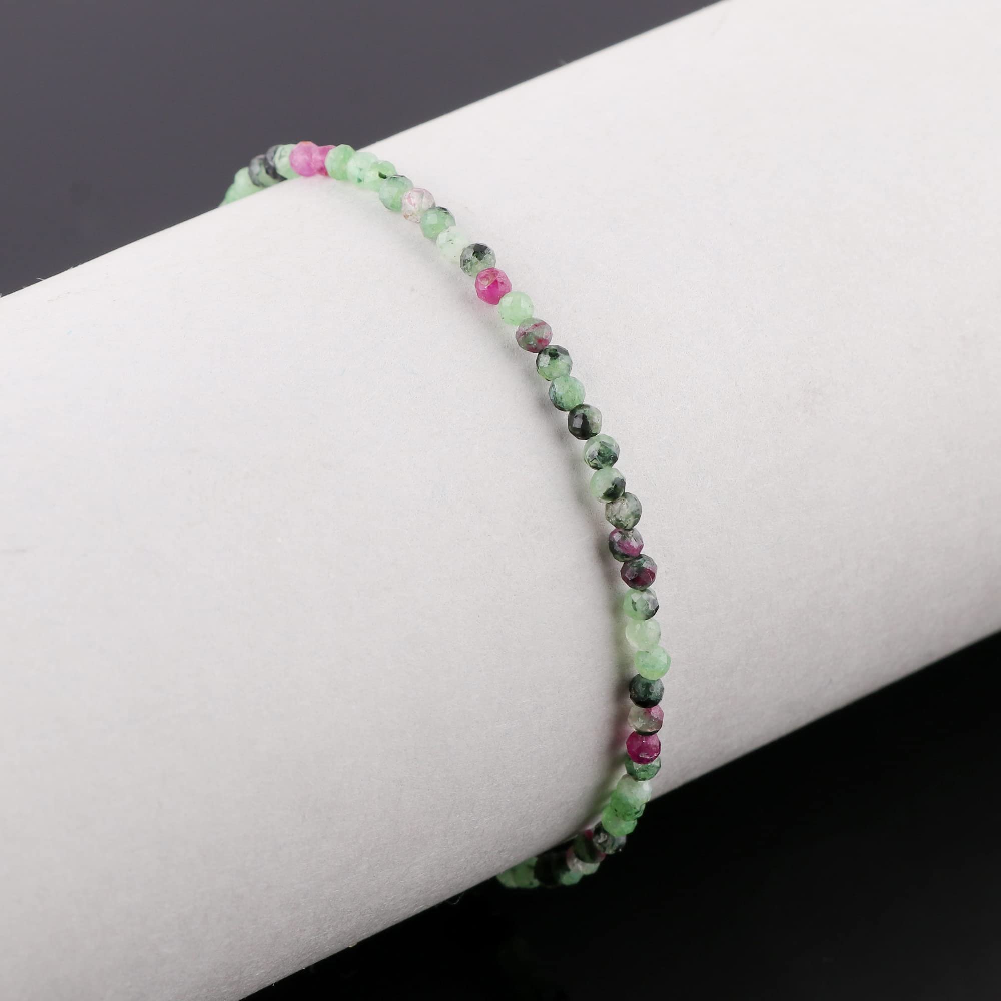 Gempires Natural Ruby Zoisite Beads Beaded Bracelet Dainty Handmade Crystal Bracelet with 8 Inch Silver Plated Hypoallergenic 8 Inch Adjustable Chain Gifts For Women - Image 2