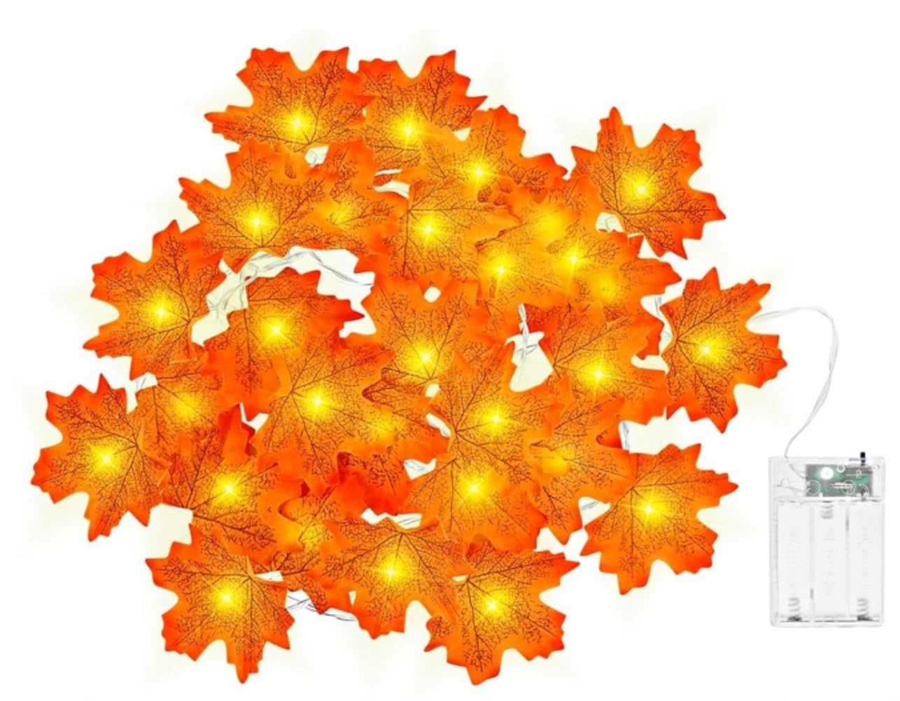 Anso Yellow Maple Leaves Fairy Lights 3M 20 Leds Autumn Fall String Lights Battery Operated Garland Light
