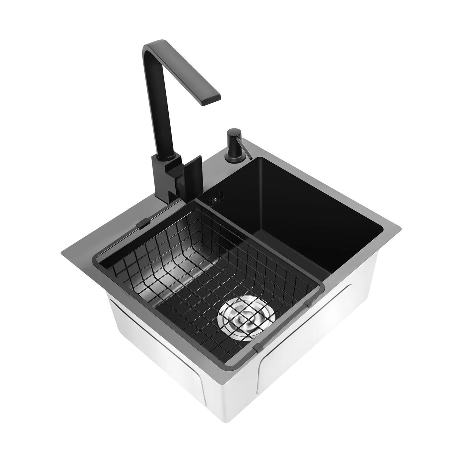 Fregadero de acero inoxidable de cocina con cubeta profunda de 20cm y dosificador fácil de limpiar