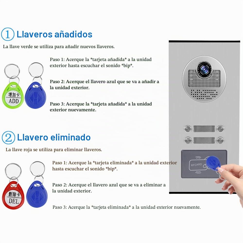 7 TFT-LCD Video Timbre Intercomunicador Sistema de Teléfono de Puerta 4 Monitores Interiores + 700TVL IR Cámara Exterior Visión Nocturna Alta Resolución para 4 Apartamentos/Familias