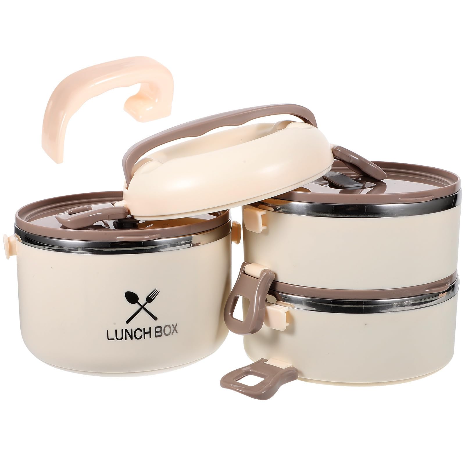 Fiambrera Térmica de Acero Inoxidable 1pieza, 3 Capas, 3.25l | Beige, Tapa Hermética a Prueba de Derrames, Interior Apto Microondas, Fácil Limpieza