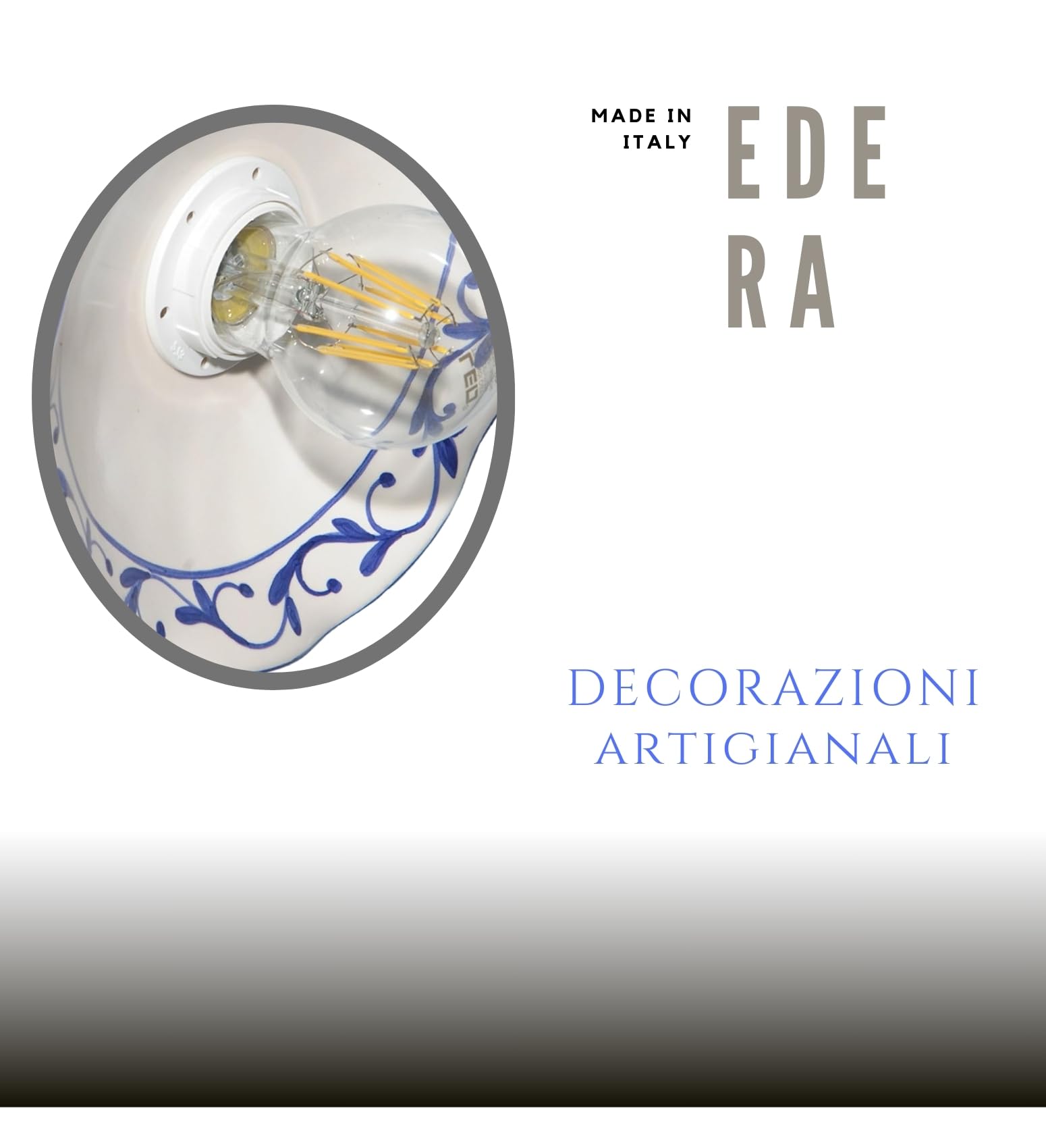 VANNI LAMPADARI - Applique da Parete Interno Edera - Lampada da Parete Monoblocco in Ceramica- Applique da Interno Decorata a Mano - Applique Camera da Letto - Bagno - Cucina – Soggiorno, Blu