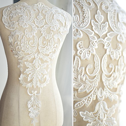 High-End Lace Fabric Ivory White Embroidered Applique High-End Wedding Dress Accessories Handmade(Ivory White) #TOP24