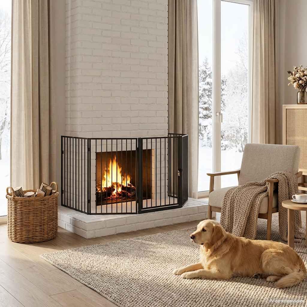 Barrera protectora para chimeneas, estufas y barbacoas, 123 x 123 x 76 cm, color negro