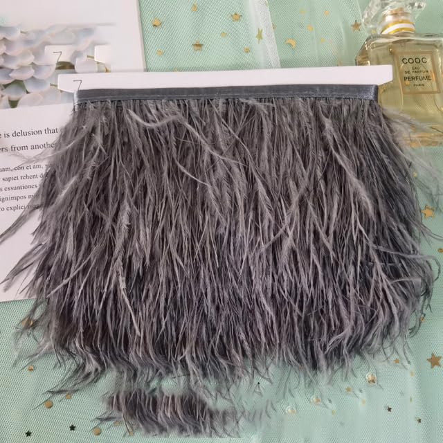 1 Meter 8-10cm Multicolor Real Ostrich Feather Trims Ribbon White Ostrich for Dress Clothing Decoration Sewing Feathers Crafts-24 Dark Gray