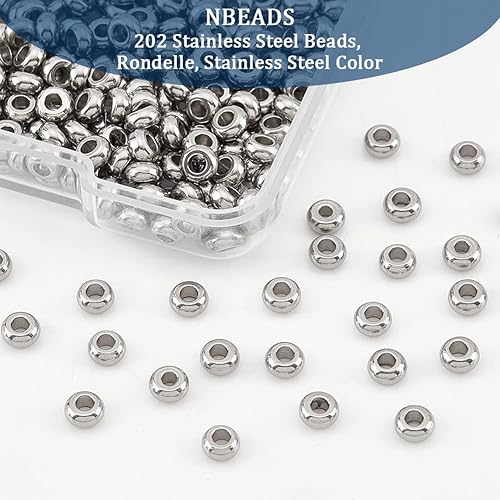 Miniatura 4 de NBEADS 300 piezas de cuentas de acero inoxidable, cuentas rondelle espaciadoras de 4x2mm para hacer joyas y manualidades, agujero 1.8mm