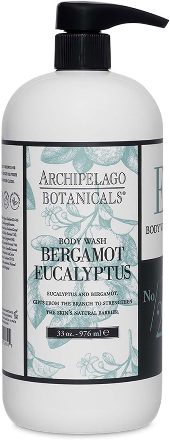 Bergamot Eucalyptus Body Wash, Rejuvenating and Hydrating Daily Wash, Made with 100% Natural Fragrance, Made without Parabens, Phthalates and GMOs (33 oz)