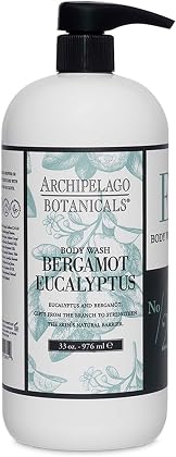 Archipelago Botanicals Bergamot Eucalyptus Body Wash, Rejuvenating and Hydrating Daily Wash, Made with 100% Natural Fragrance, Made without Parabens, Phthalates and GMOs (33 oz)