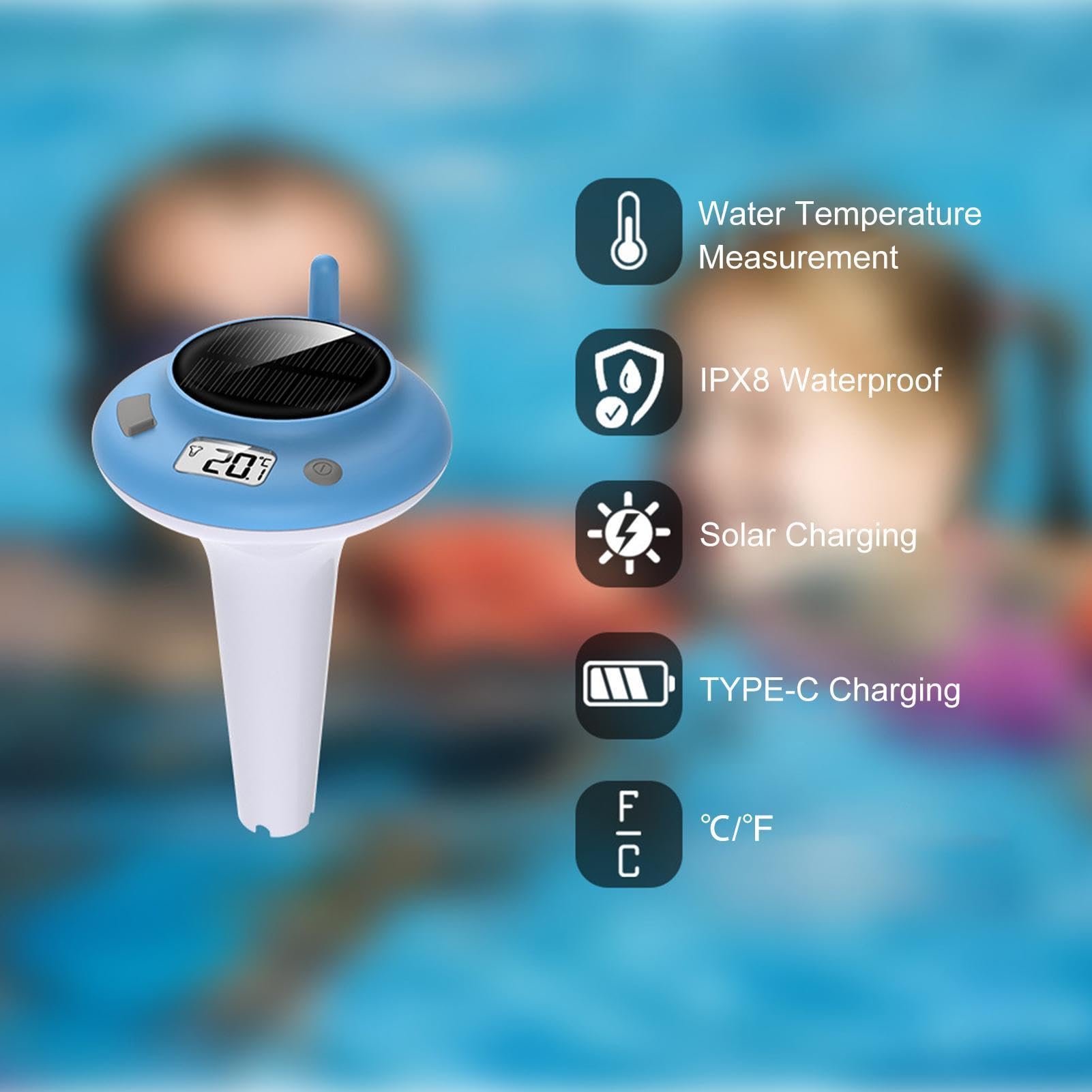 Sensore Digitale Temperatura Piscina Alimentato a Energia Solare Digitale | Termometro Acqua Vasca Idromassaggio per Spa, Hot Tub, Vasca Fredda, Aquarium, Home, Backyard, Commerciale