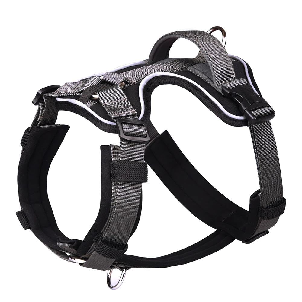 Imbracatura per Cani Riflettente per Esterni, per Passeggiate, addestramento, Campeggio, Caccia, Regolabile, Anti-tiro, con Maniglia di Controllo (Nero, L)