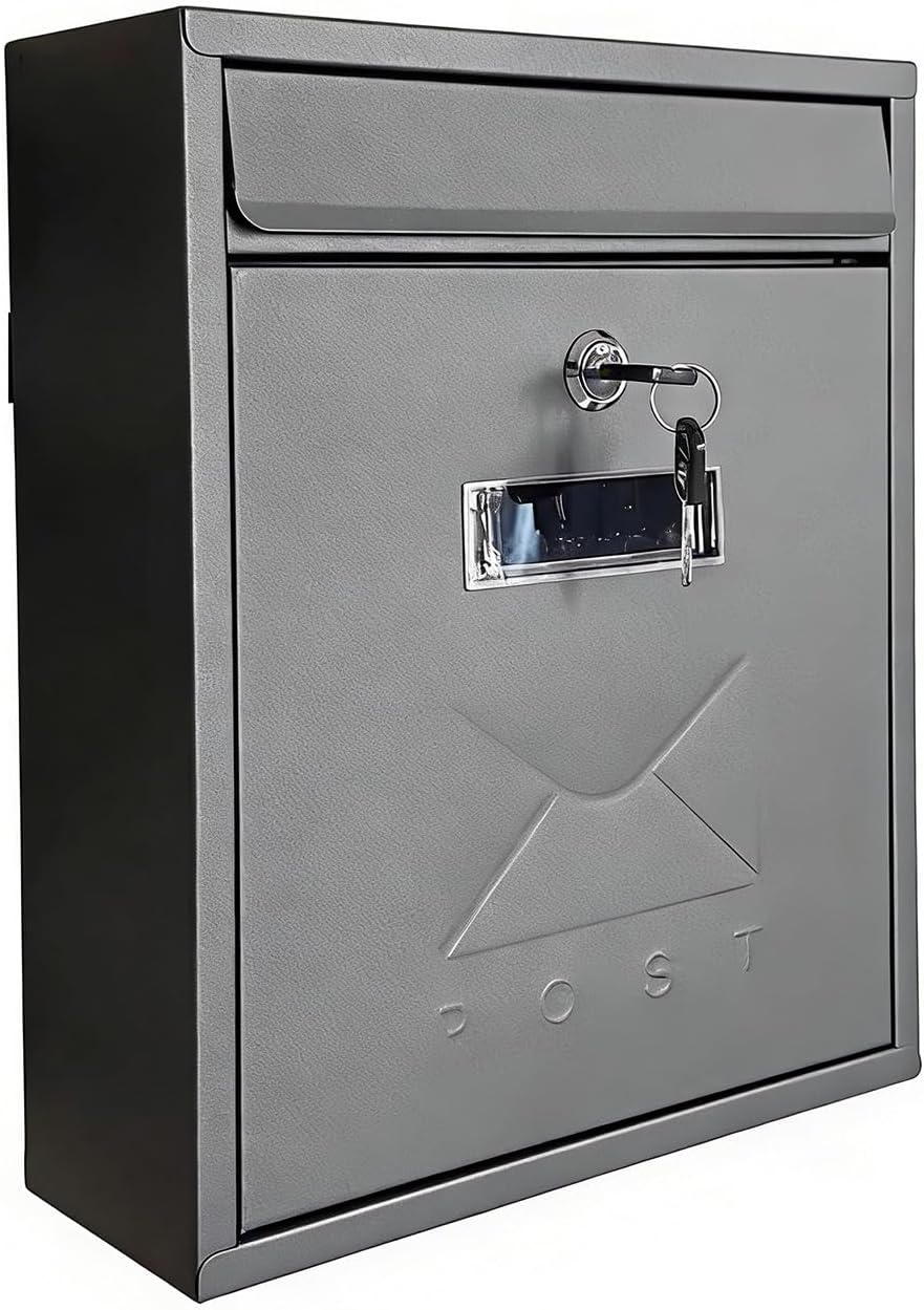 Wall Mount Mailbox, Galvanized Steel Mailbox, Weather Resistant, Easy to Install, Safe Key Drop Box for Home Office and School