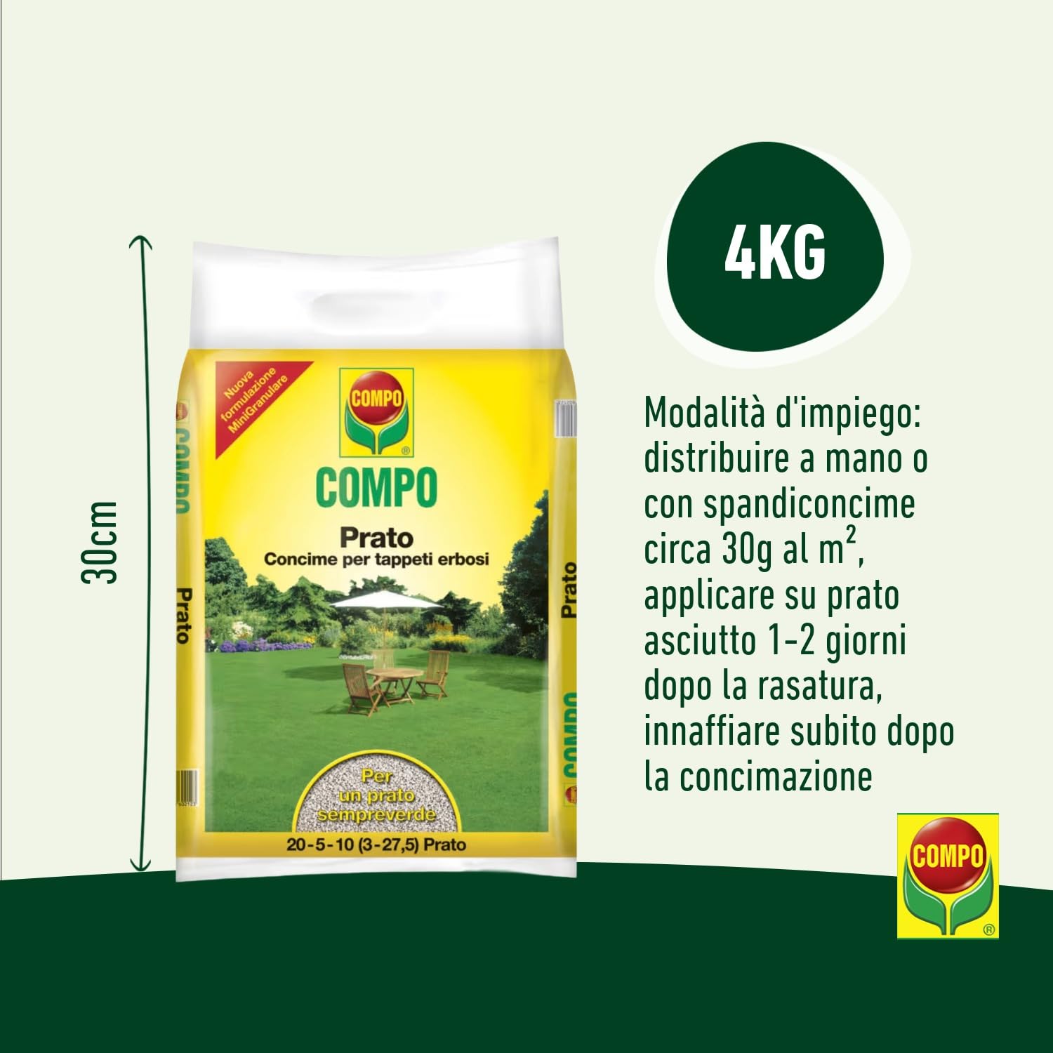COMPO Prato, Concime per Tappeti Erbosi, Per una Nutrizione Completa di Prati Ornamentali e Sportivi, Per un Prato Sempreverde, 4 kg - 3