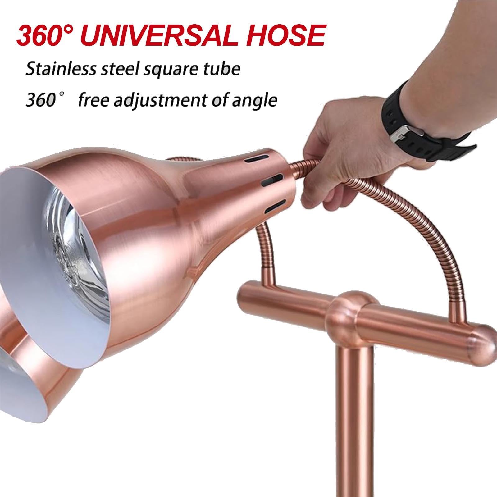Lámpara Independiente para Calentar Alimentos Lámpara para Calentar Alimentos de Buffet de 2 * 250 W, Cabezal Ajustable de 360 ​​​​° para Restaurante de Cocina Buffet,Copper