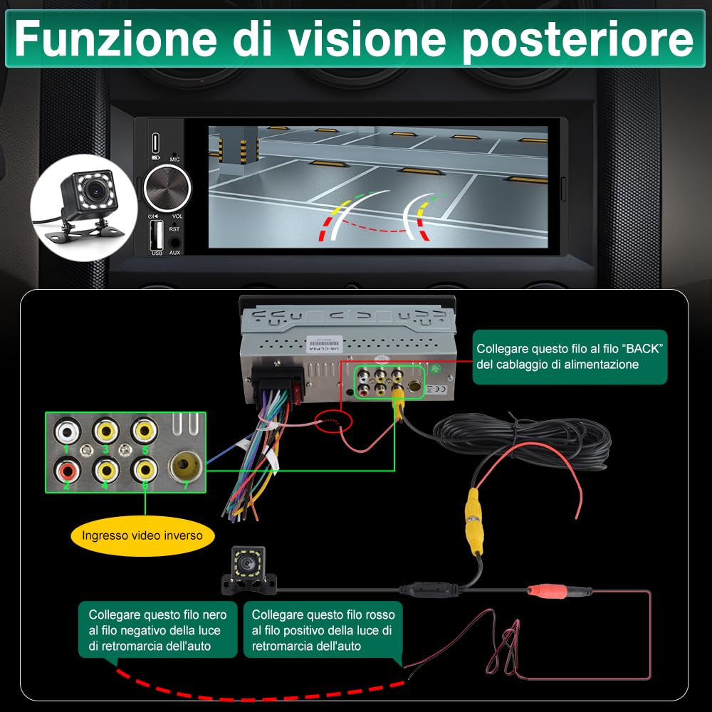 Autoradio Bluetooth 1 DIN con Schermo | CarPlay & Android Auto Wireless FM USB Tipo-C Comandi al Volante