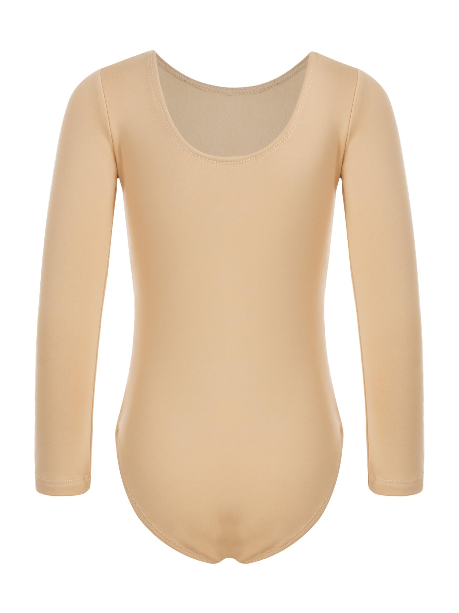 TTAO Kids Girls Fleece Long Sleeve Nude Leotard Gymnastics Ballet Dance Undergarment Bodysuit Dancewear Nude Round Neck 3-4 Years