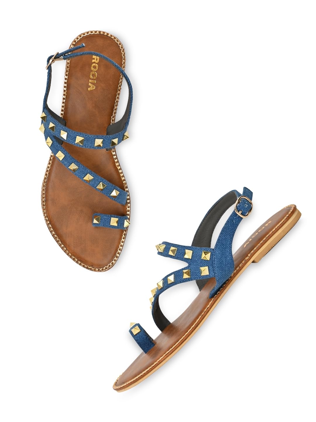 ROCIA By Regal Denim Blue Women Studded Flat Sandals (B0CWVHTCY9) Amazon Price History, Amazon Price Tracker