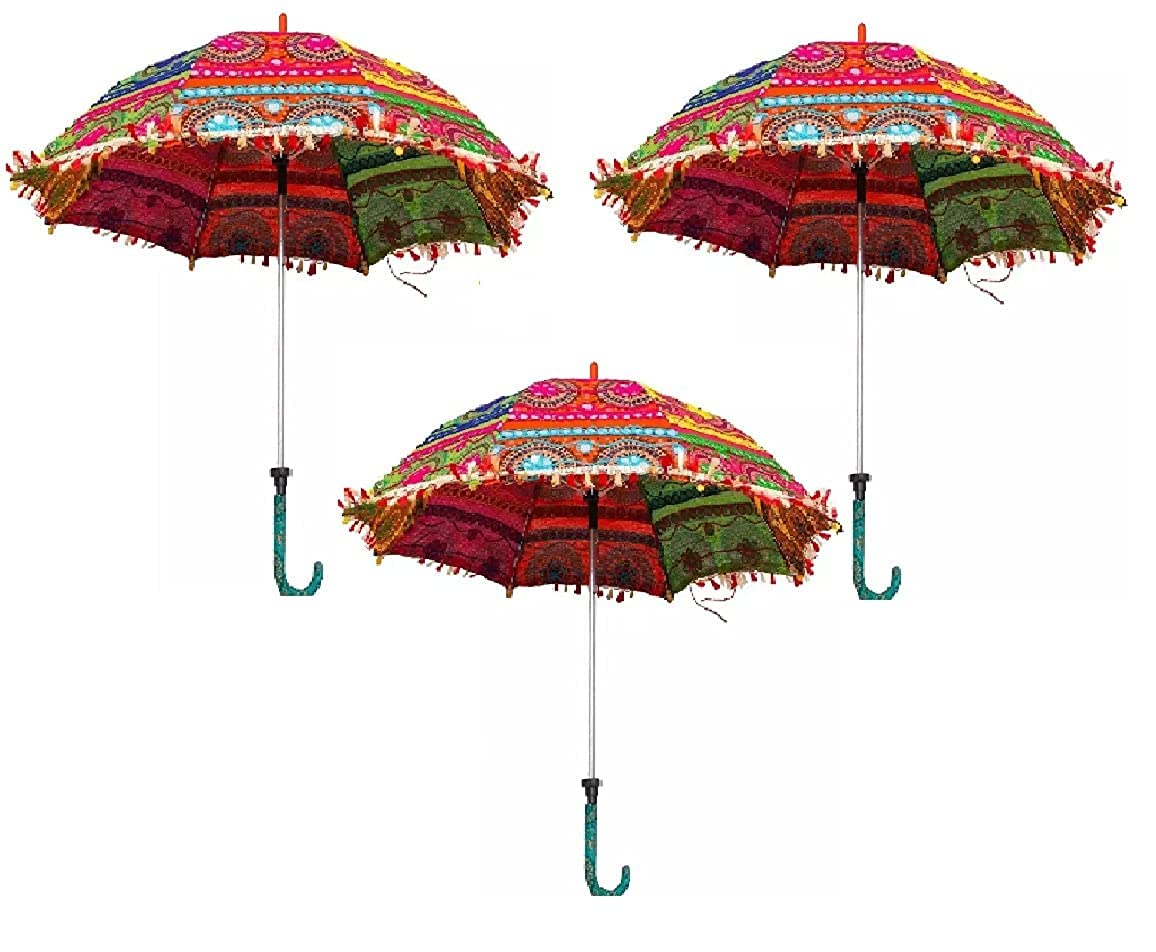 Embroidery Work Decorative Wedding Umbrella Rajasthani Umbrella, Useful for Party Decoration, Home Décor, Pre Wedding, Garba, Mehndi, Haldi, Photoshoot. | Jaipuri Umbrella | (Pack of 3)-image-21