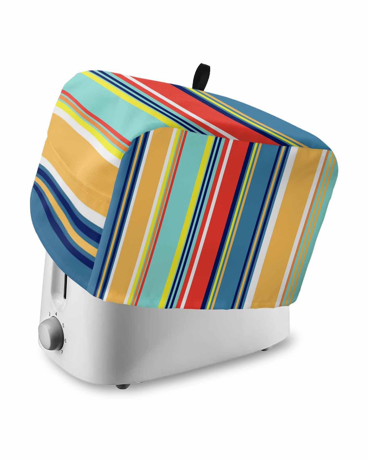 Art Toaster Cover 4 Slice, Colorful Stripes Bread Maker Dust Cover with Pockets for Kitchen Small Appliance 12x11x8in