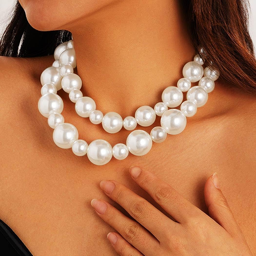 Layered Chunky Pearl Choker Necklace White Big Pearl Necklaces Bridal Wedding Jewelry for Women - Image 3