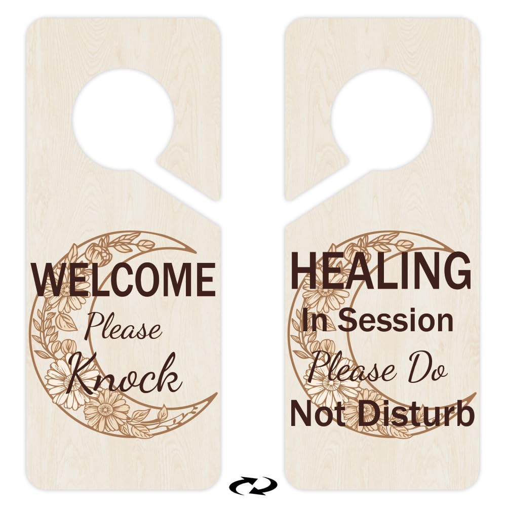 PRESSINART 2Pcs In Session Door Sign 9 x 4 Inch Welcome Please Knock Door Hanger Vintage Moons Design PVC Double Sided Notice Plaques for Office Therapist Business Spa Commercial Home Work Daily Use โ image 1
